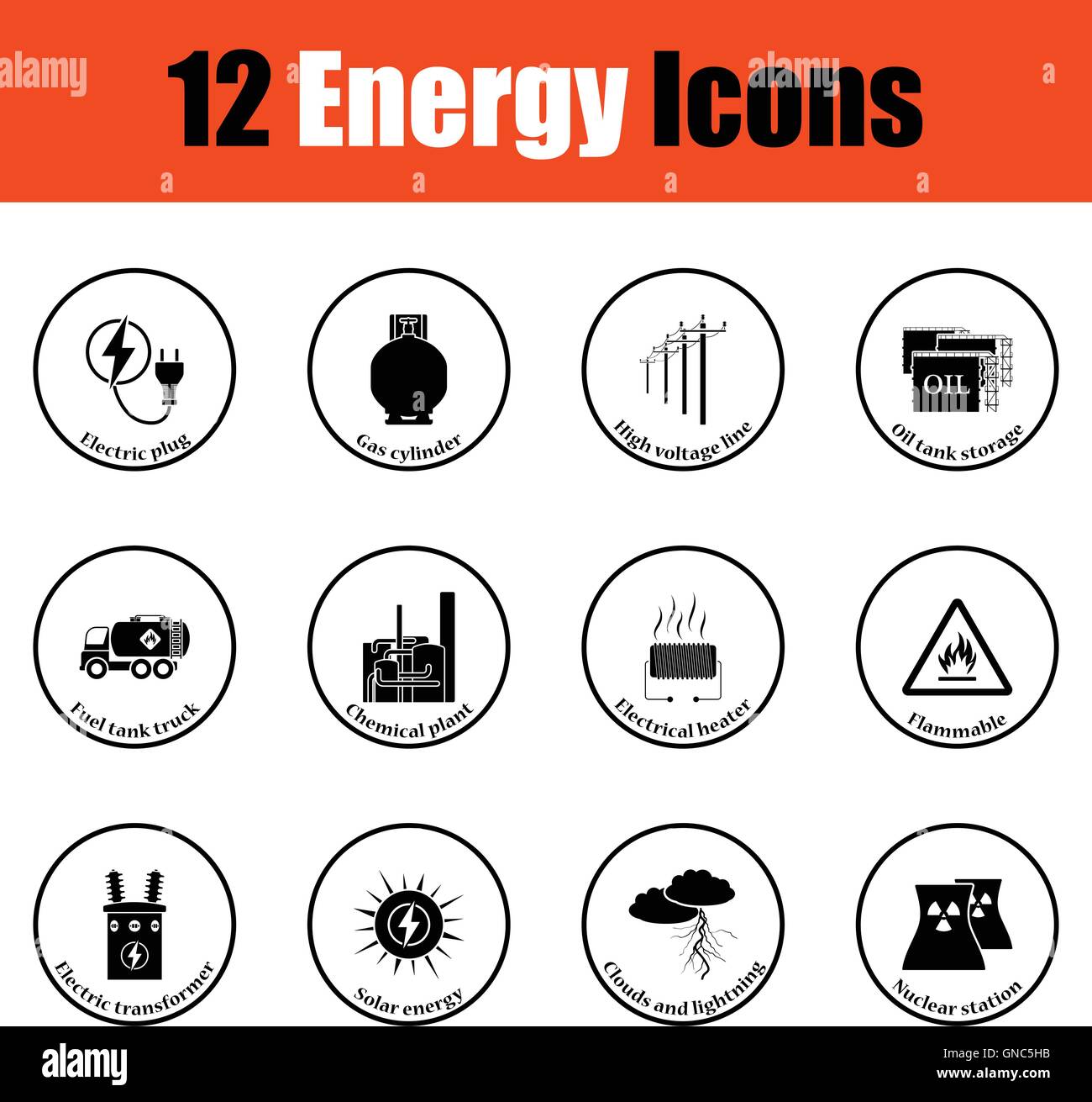 Energy icon set. Thin circle design. Vector illustration Stock Vector ...