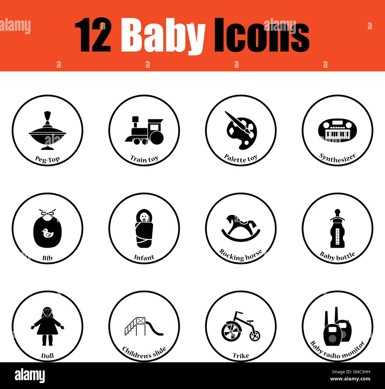 Set of baby icons. Thin circle design. Vector illustration Stock Vector ...