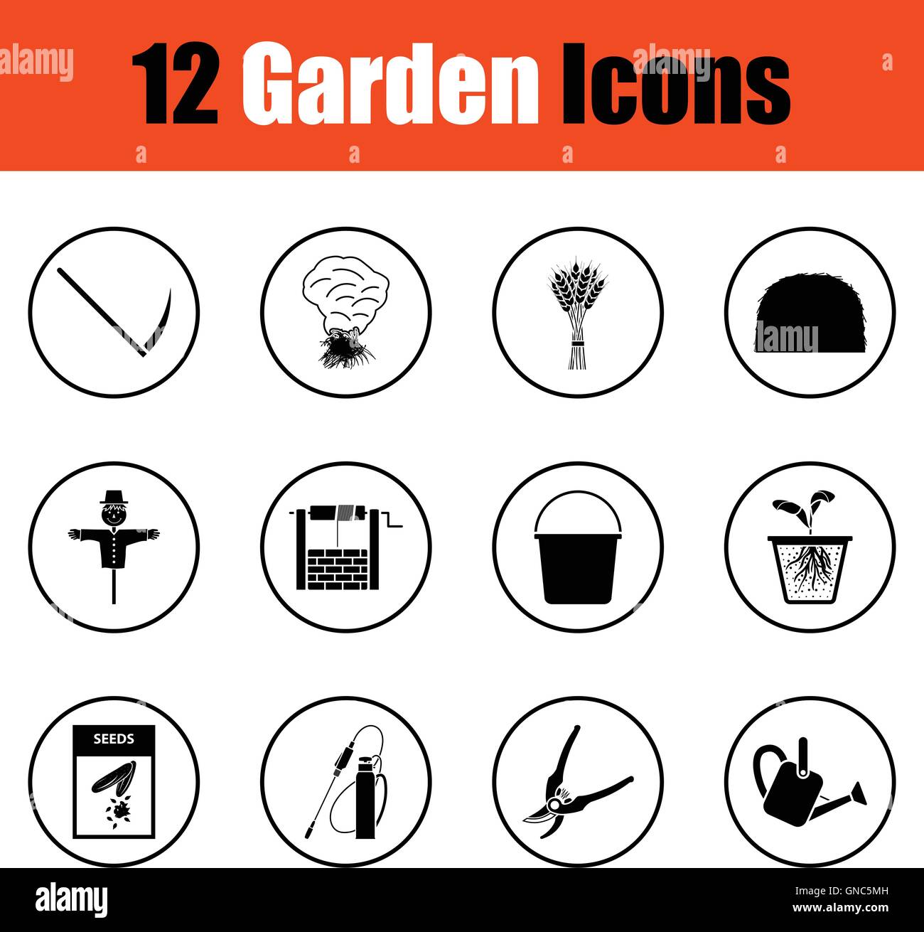 Set of gardening icons. Thin circle design. Vector illustration Stock ...