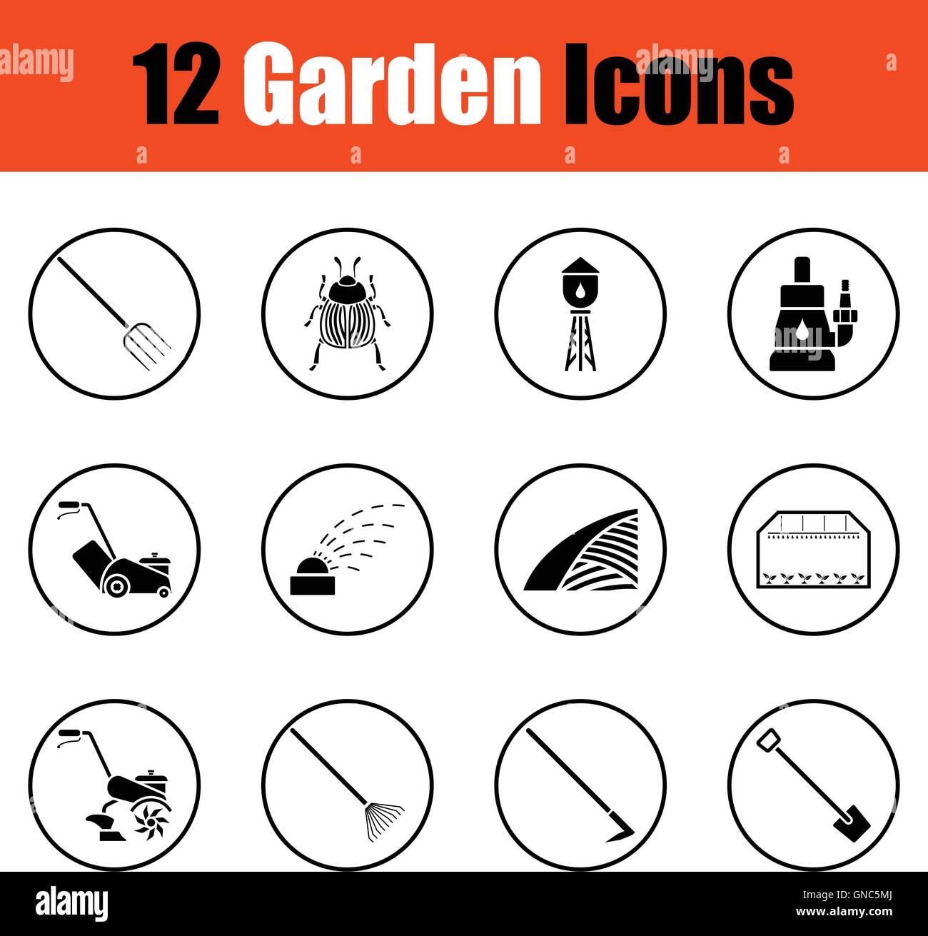 Set of gardening icons. Thin circle design. Vector illustration Stock ...