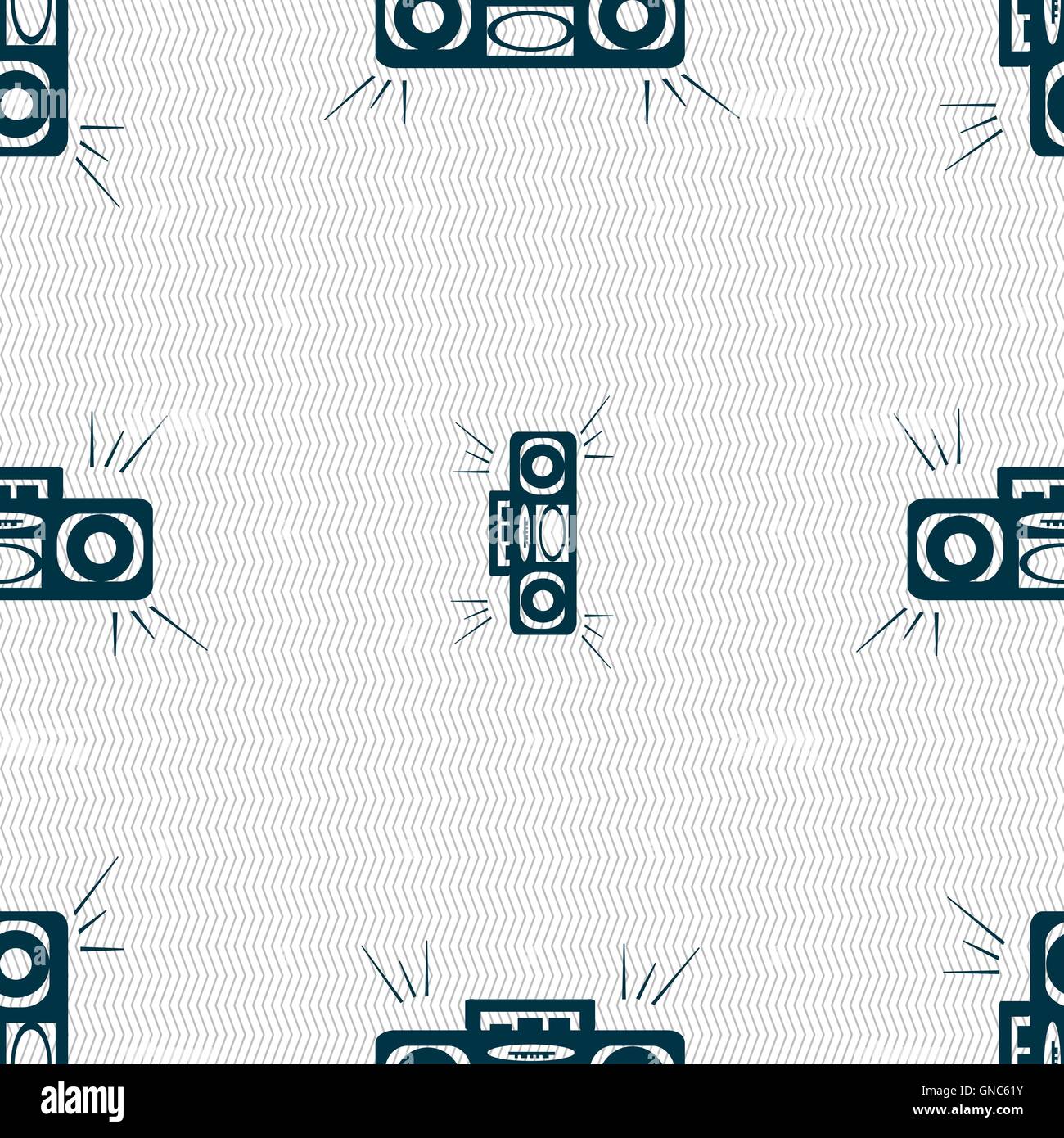 Radio cassette player icon sign. Seamless pattern with geometric texture. Vector Stock Vector