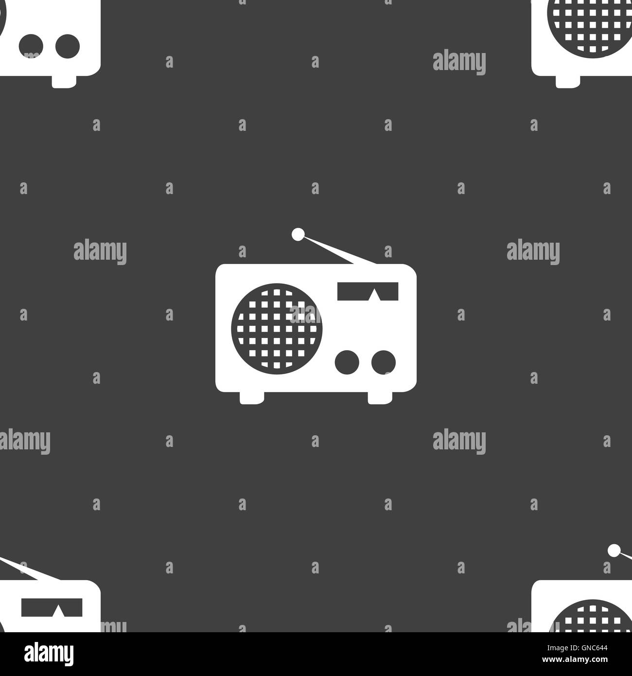 Retro radio icon sign. Seamless pattern on a gray background. Vector Stock Vector