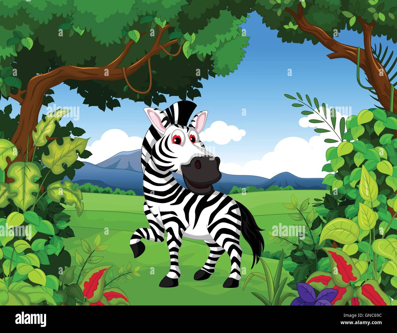 zebra cartoon in the jungle Stock Vector