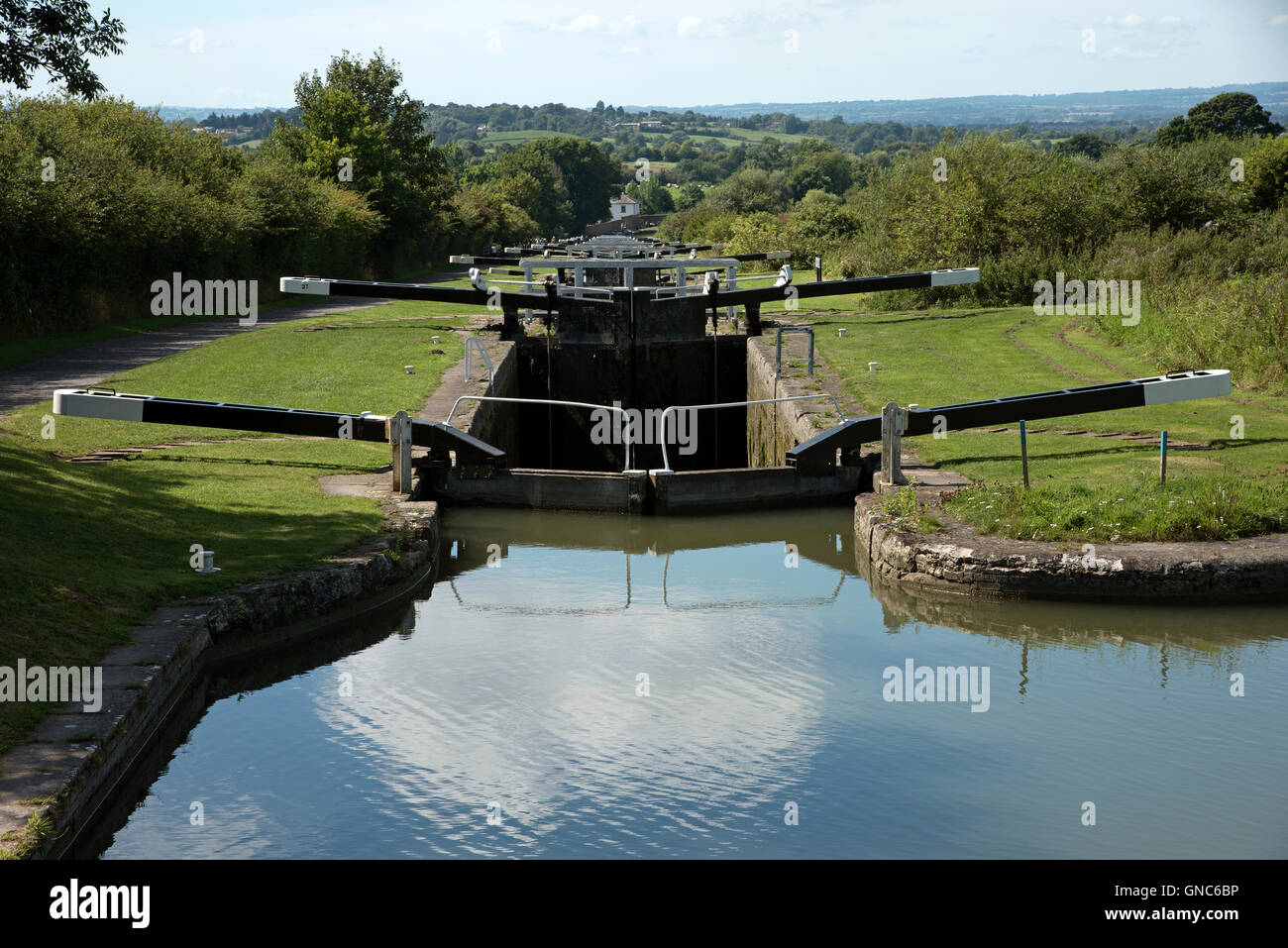 Kennet and Avon Canal at the Caen Hill flight of locks near Devizes Wiltshire UK Stock Photo