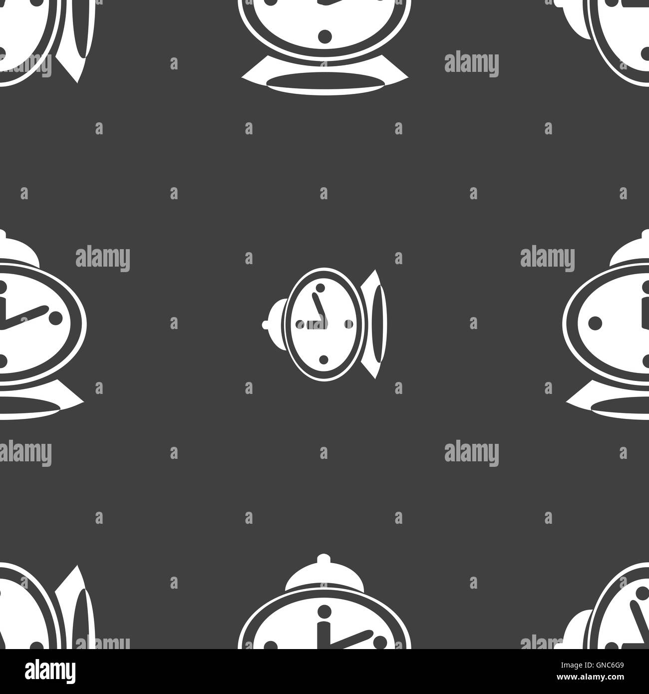 alarm clock icon sign. Seamless pattern on a gray background. Vector ...