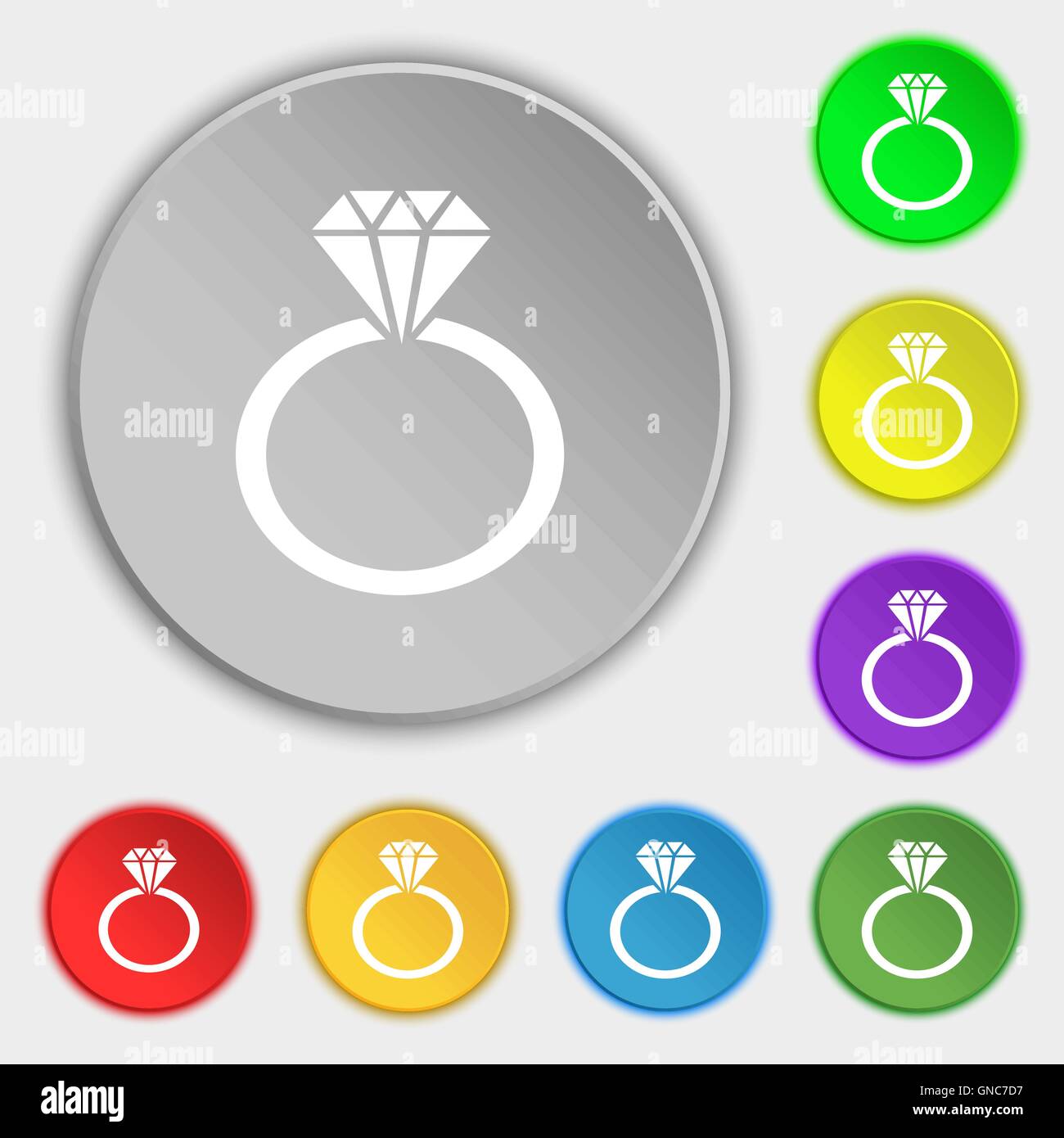 diamond ring icon sign. Symbol on eight flat buttons. Vector Stock ...