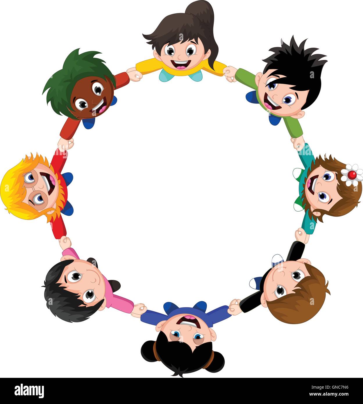 Circle of happy children of different races Stock Vector