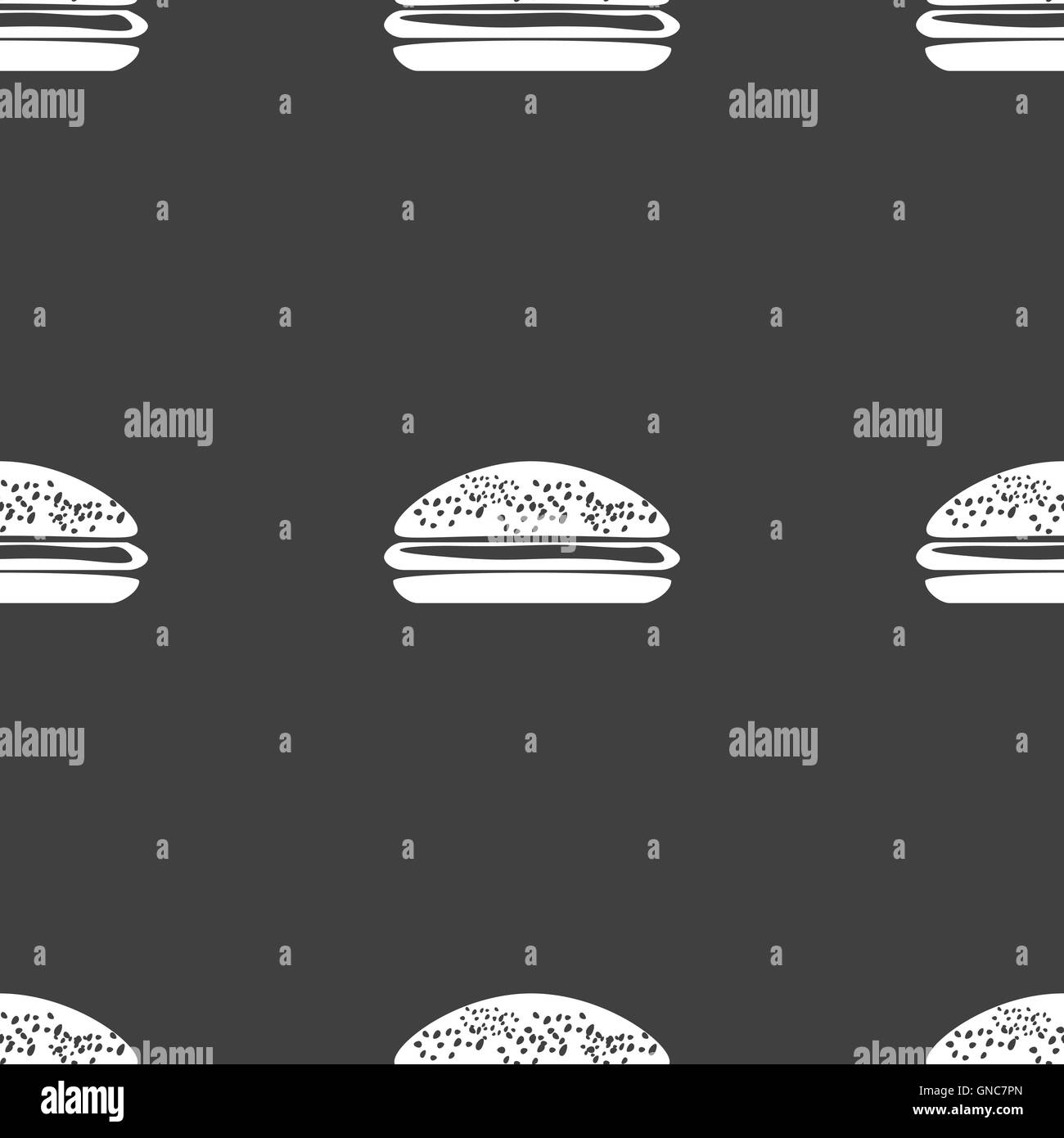 Burger, hamburger icon sign. Seamless pattern on a gray background. Vector Stock Vector