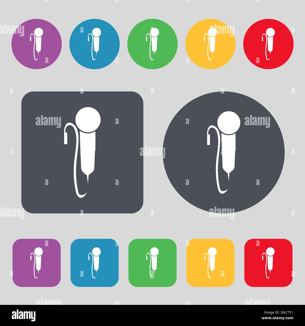 microphone icon sign. A set of 12 colored buttons. Flat design. Vector ...