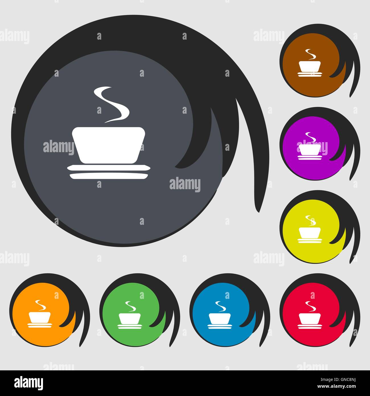 coffee, tea sign icon. Symbols on eight colored buttons. Vector Stock ...