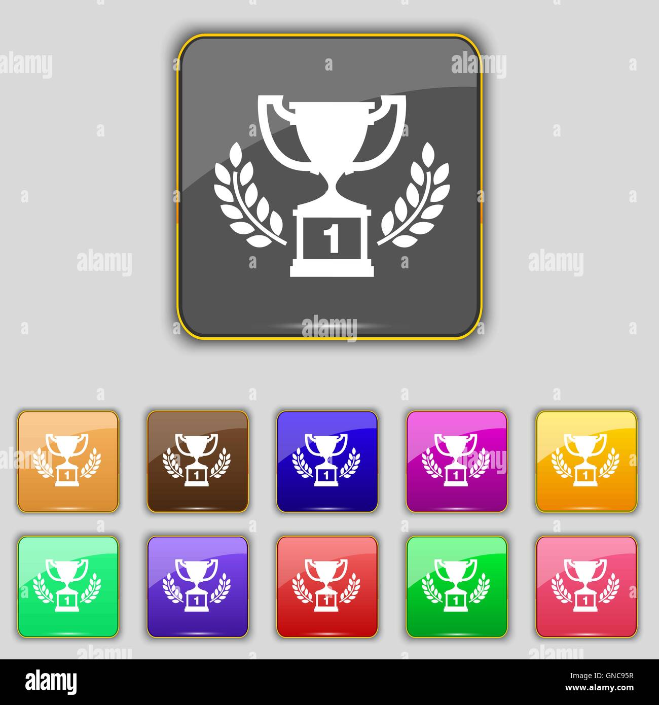 Champions cup, Trophy icon sign. Set with eleven colored buttons for ...