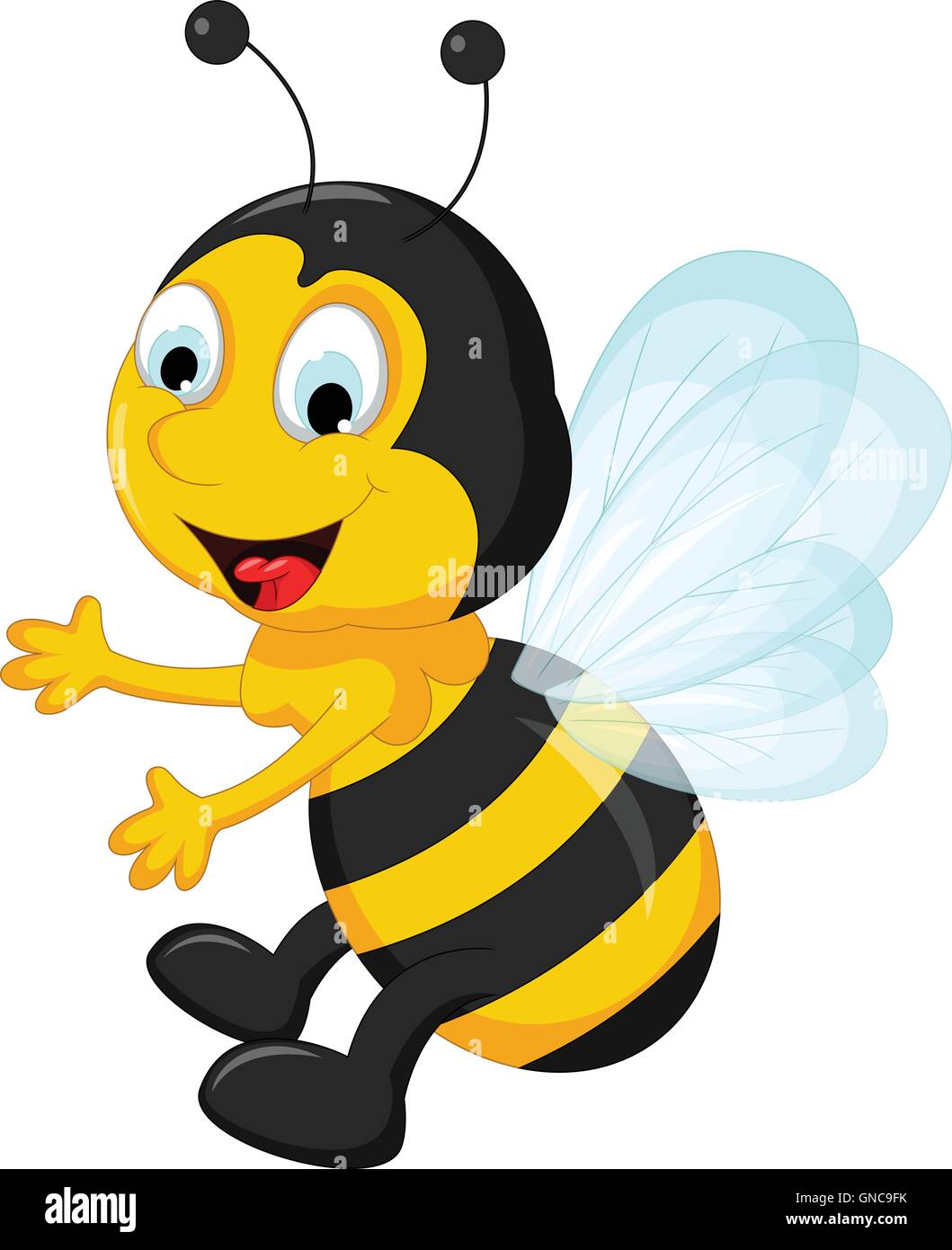 happy Bee cartoon flying Stock Vector