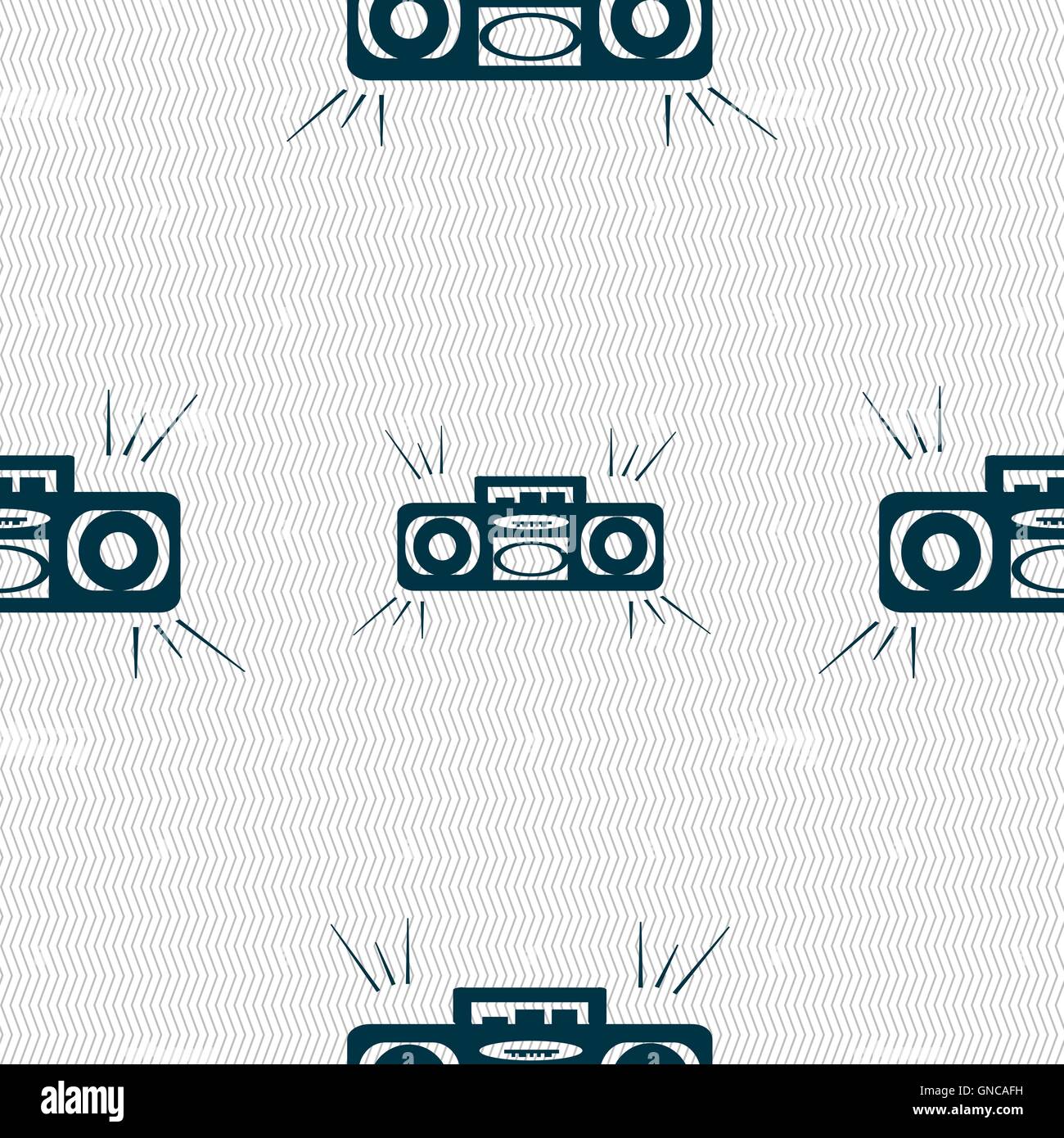 Radio cassette player icon sign. Seamless pattern with geometric texture. Vector Stock Vector