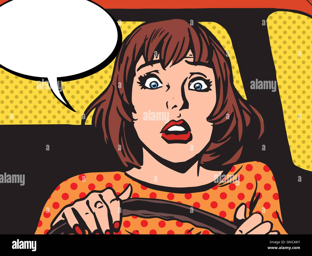 Retro girl scared the driver Stock Vector