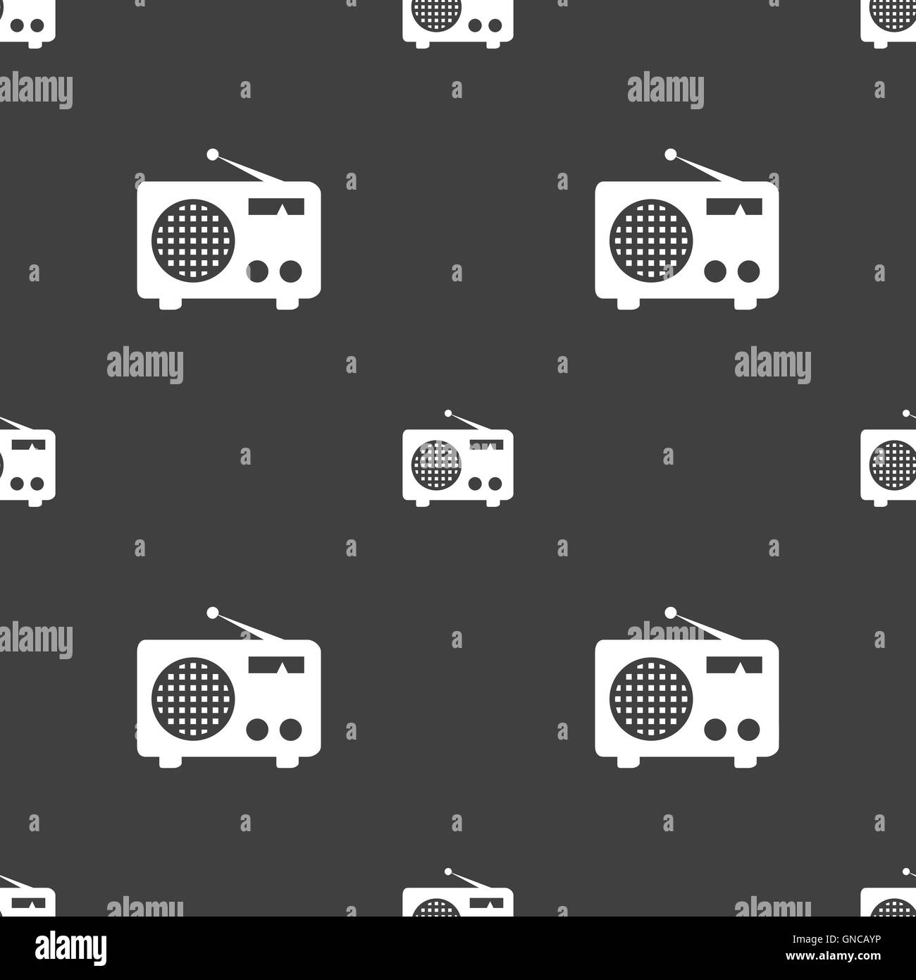 Retro radio icon sign. Seamless pattern on a gray background. Vector Stock Vector