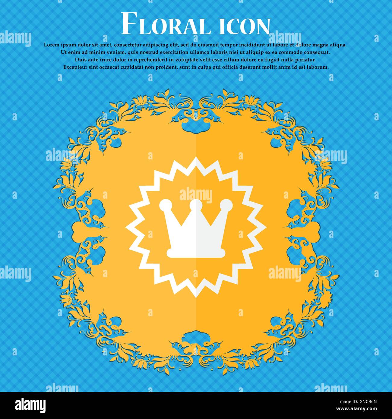 ?rown icon. Floral flat design on a blue abstract background with place ...