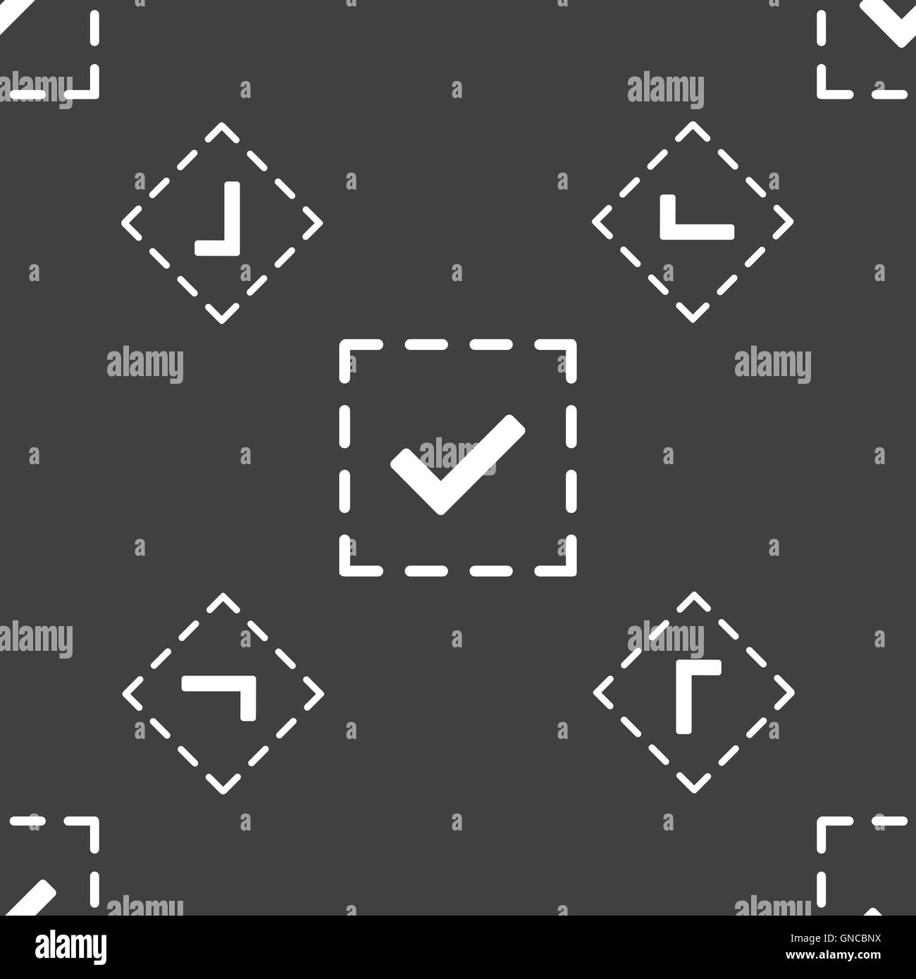 Check mark, tik icon sign. Seamless pattern on a gray background ...
