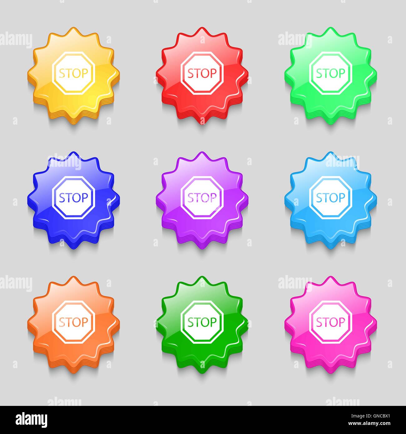 Stop icon sign. symbol on nine wavy colourful buttons. Vector Stock ...