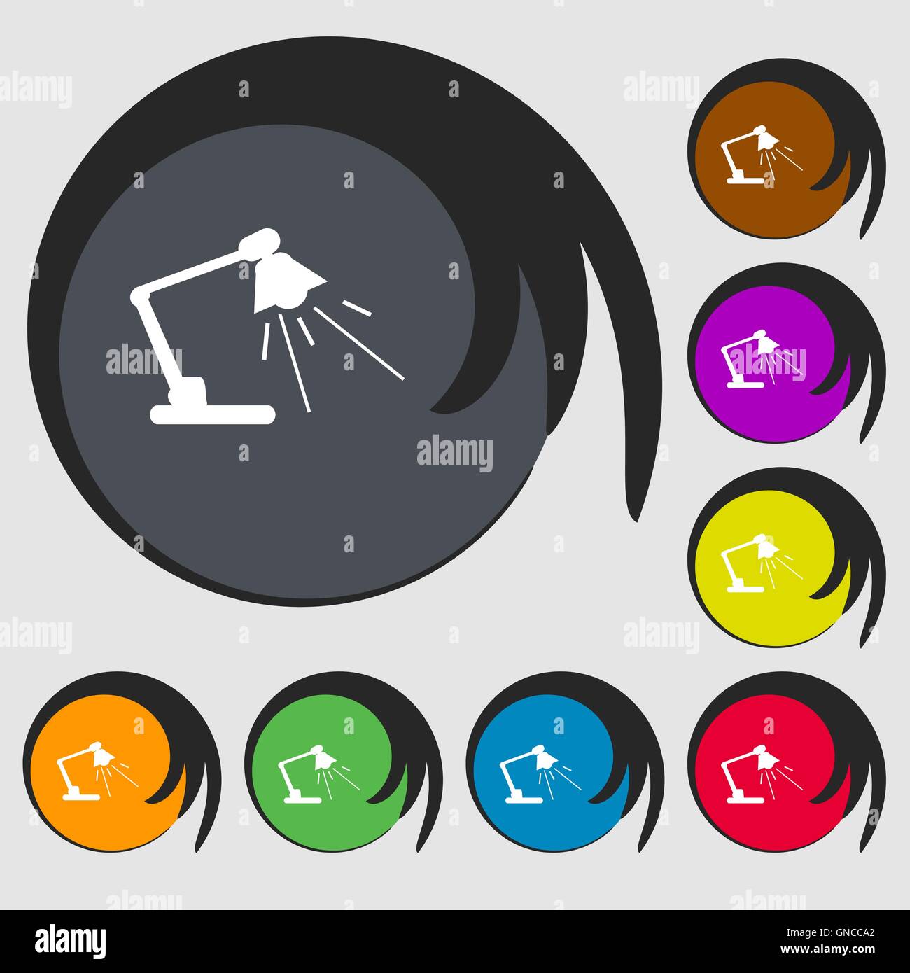 Reading-lamp sign icon. Symbols on eight colored buttons. Vector Stock ...