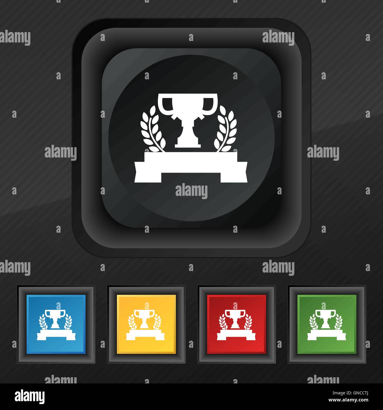 Trophy Cup icon symbol. Set of five colorful, stylish buttons on black ...