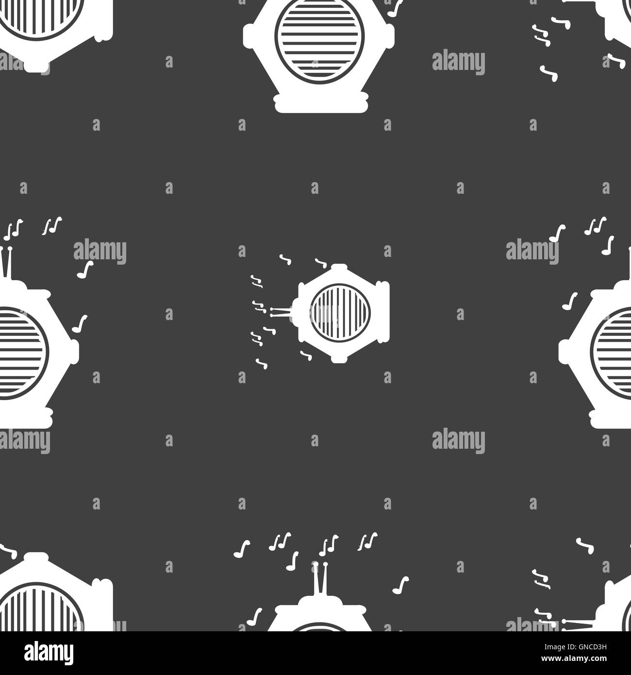 old analog radio icon sign. Seamless pattern on a gray background. Vector Stock Vector