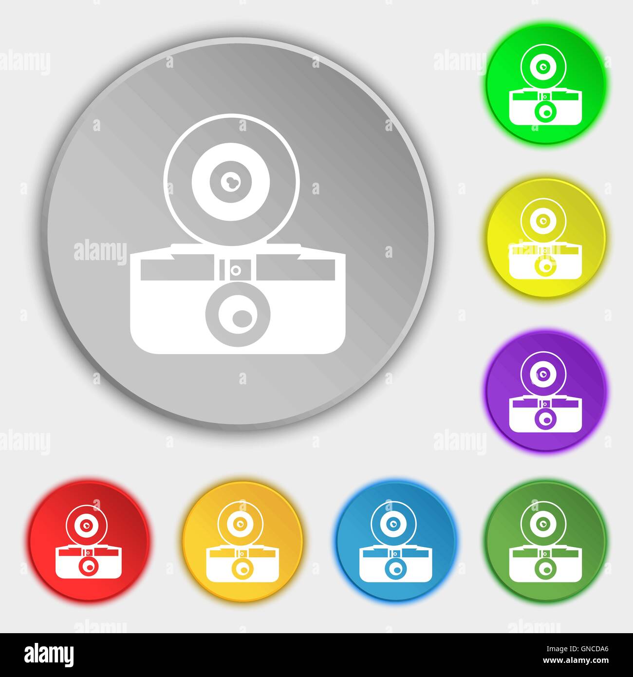 retro photo camera icon sign. Symbol on eight flat buttons. Vector ...