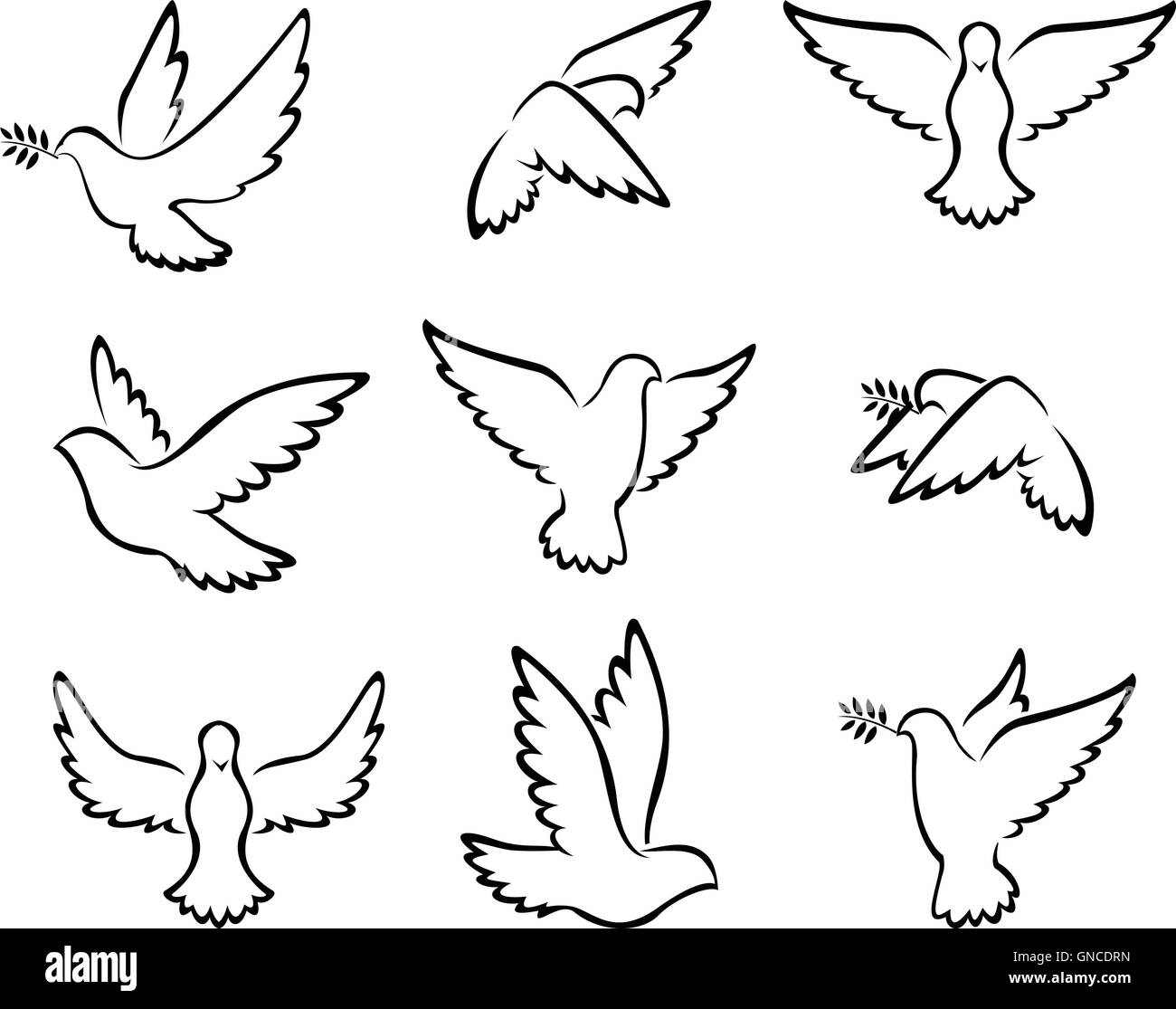 collection of Dove birds logo for peace concept and wedding design Stock Vector