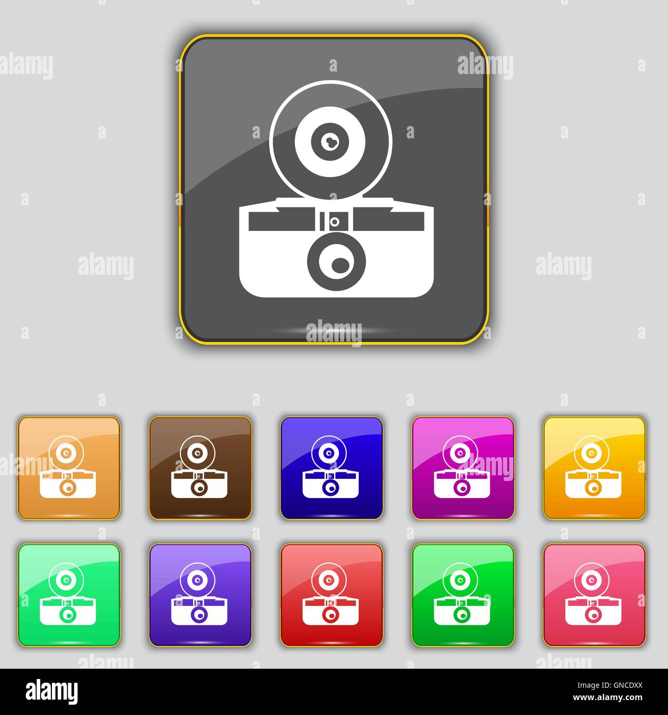 retro photo camera icon sign. Set with eleven colored buttons for your ...