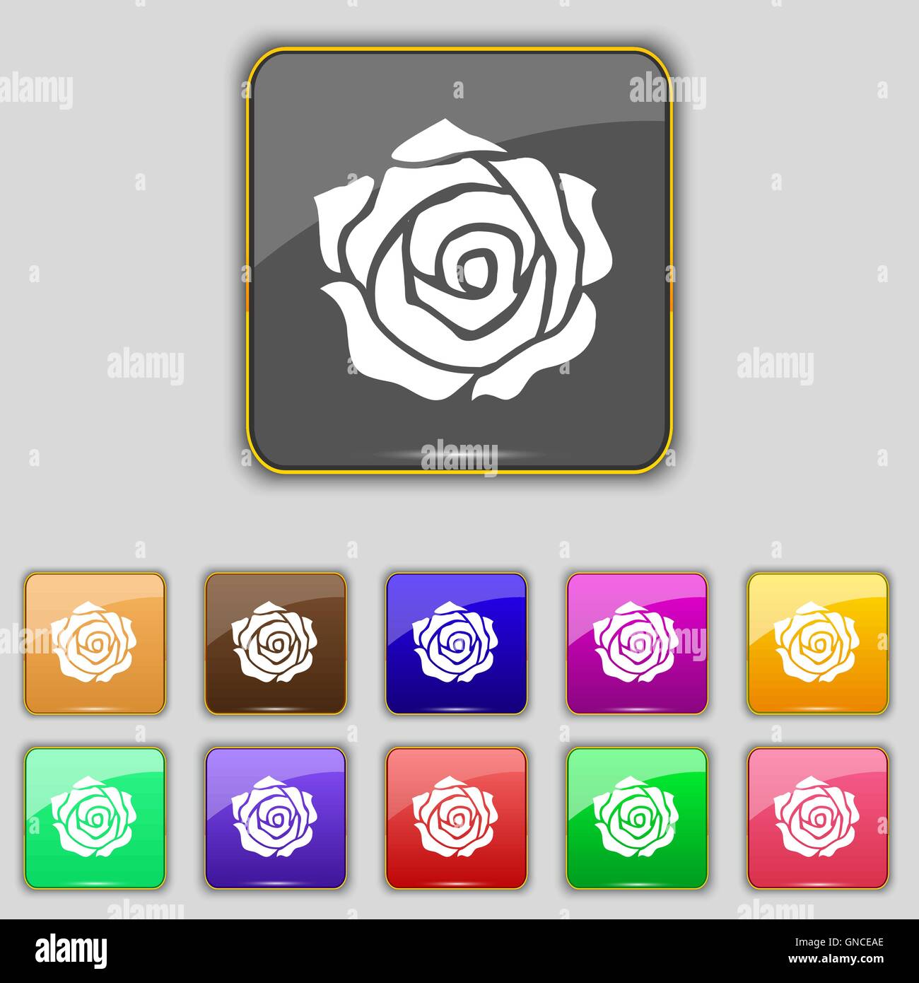 rose icon sign. Set with eleven colored buttons for your site. Vector ...
