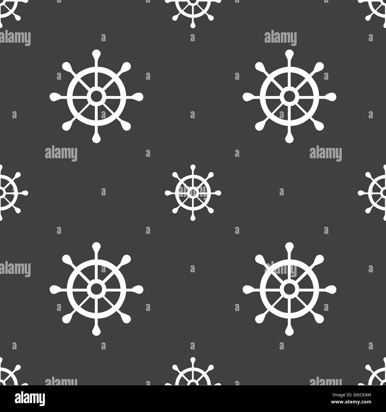ship helm icon sign. Seamless pattern on a gray background. Vector ...