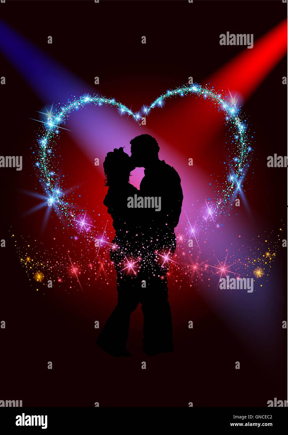 Lovers inside the sparkling heart Stock