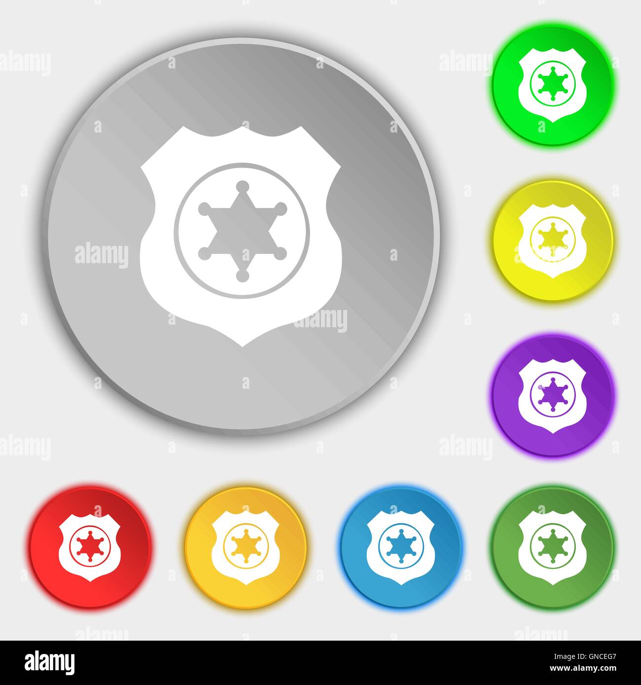 Sheriff, star icon sign. Symbol on eight flat buttons. Vector Stock Vector