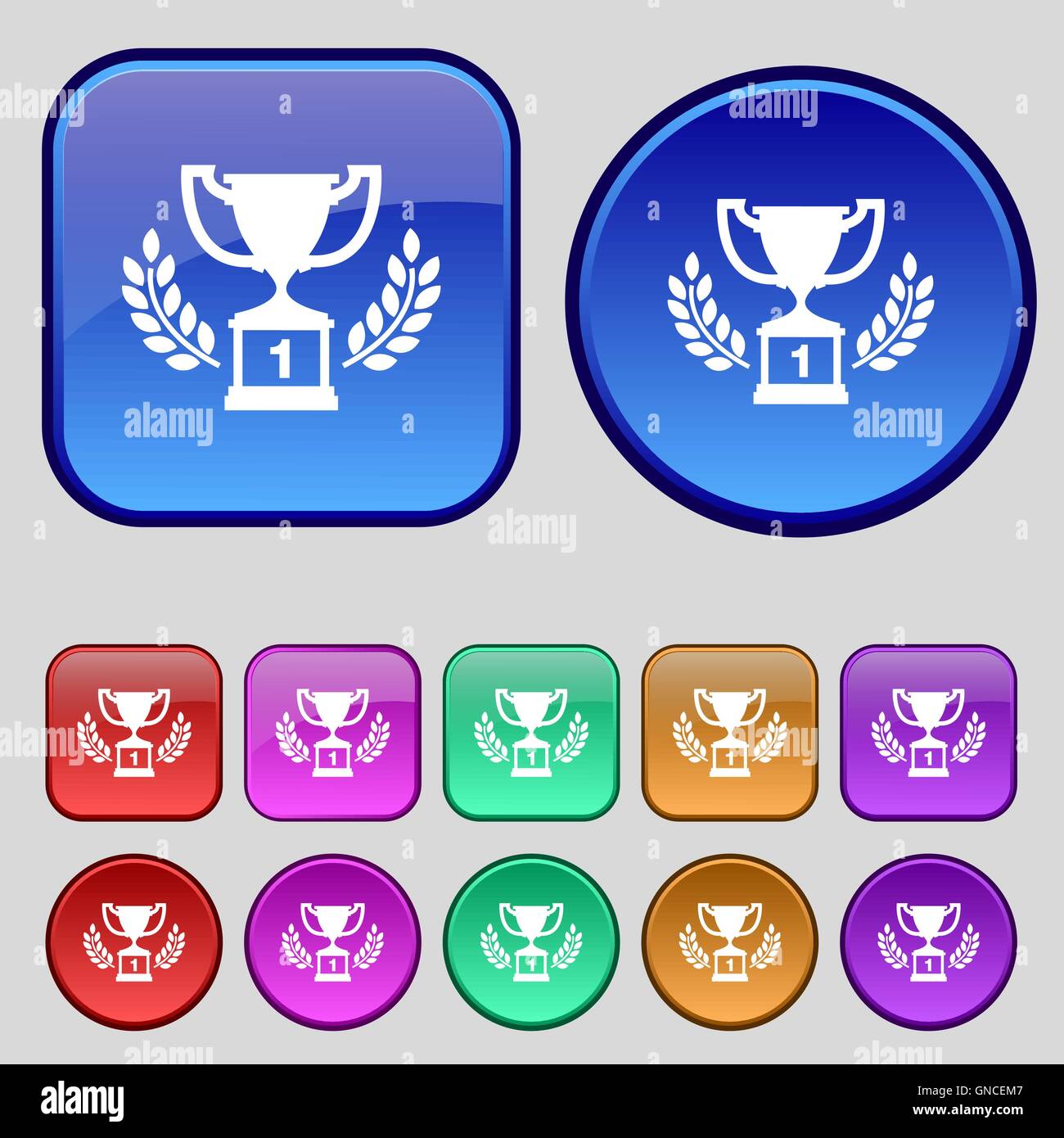 Champions cup, Trophy icon sign. A set of twelve vintage buttons for ...