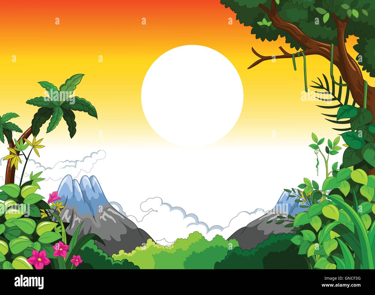 landscape with sunset background Stock Vector
