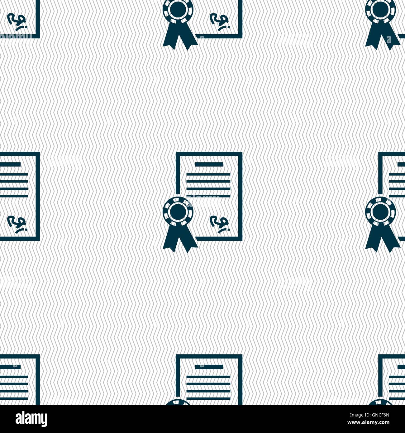 Certificate, diploma icon sign. Seamless pattern with geometric texture ...