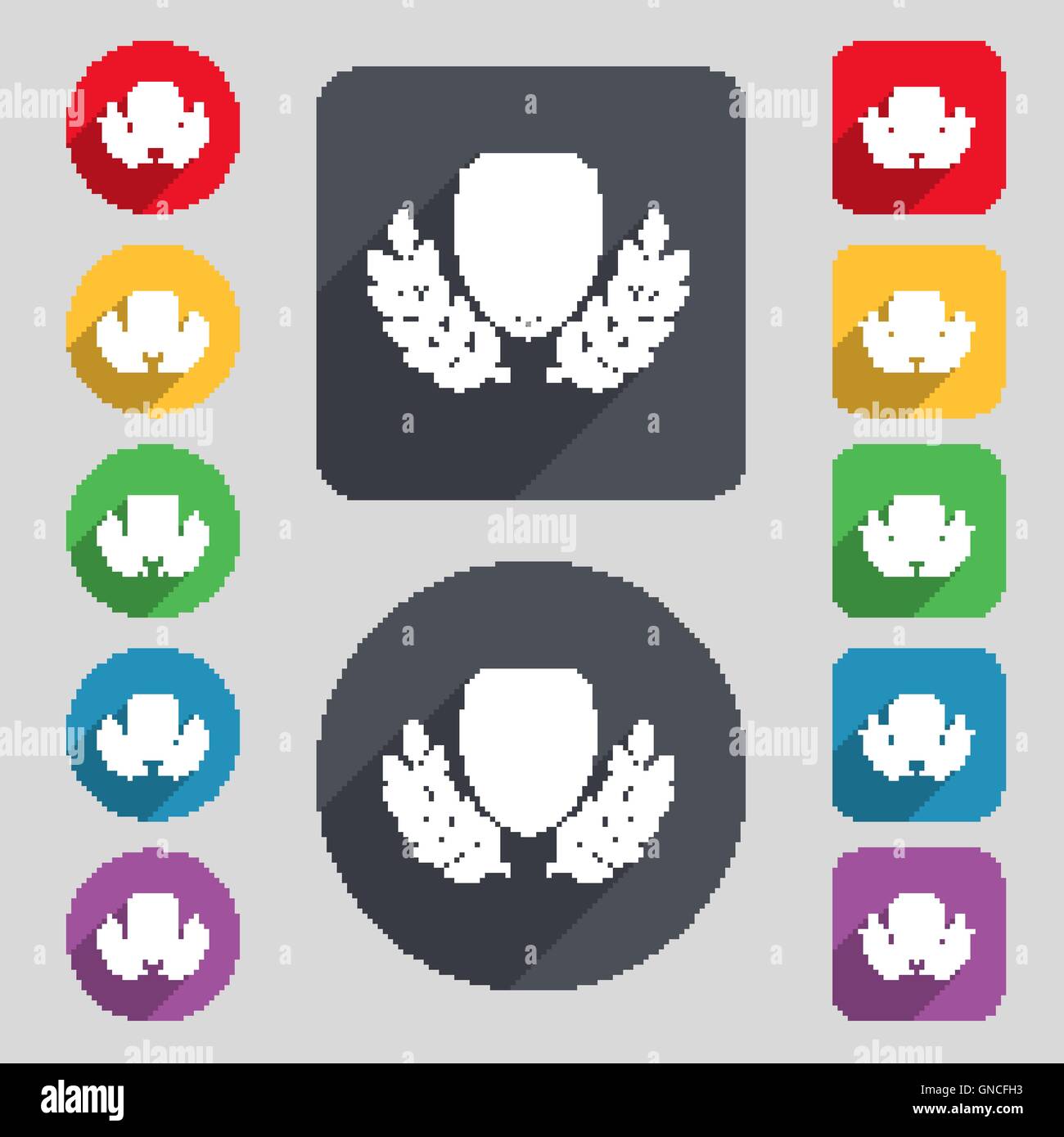 Blank award medal icon sign. A set of 12 colored buttons and a long ...