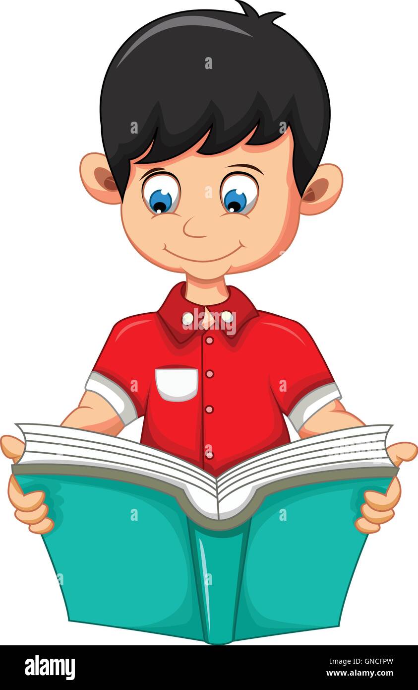 boy cartoon reading book for you design Stock Vector