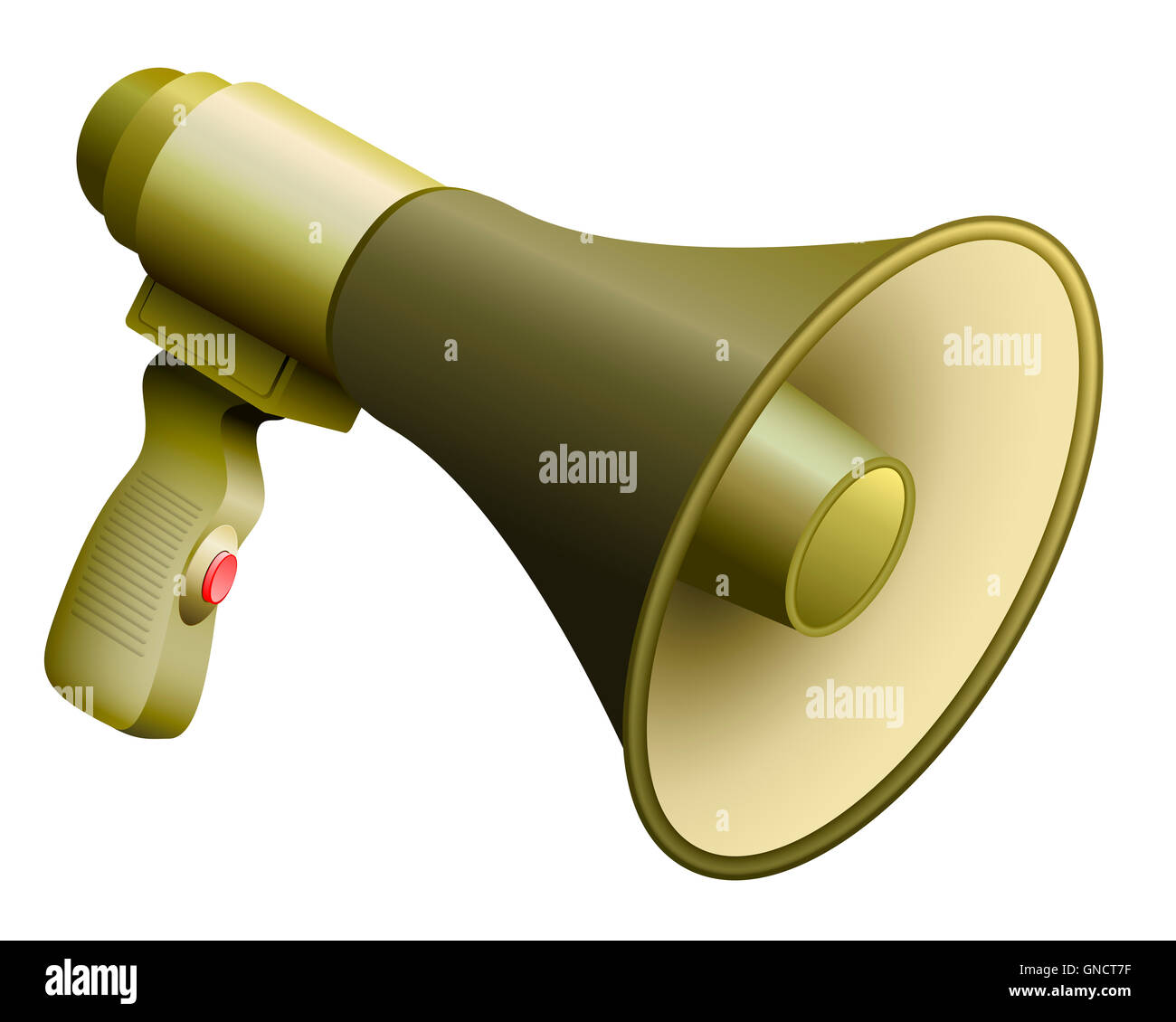 Army bullhorn or megaphone with handle and button. Stock Photo