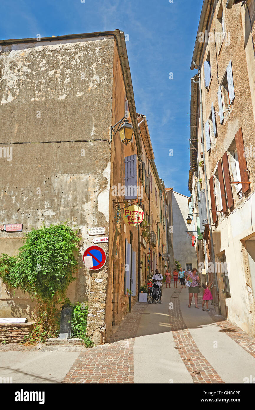 Streetscene in the French village of Olargues in the Herault department. Stock Photo