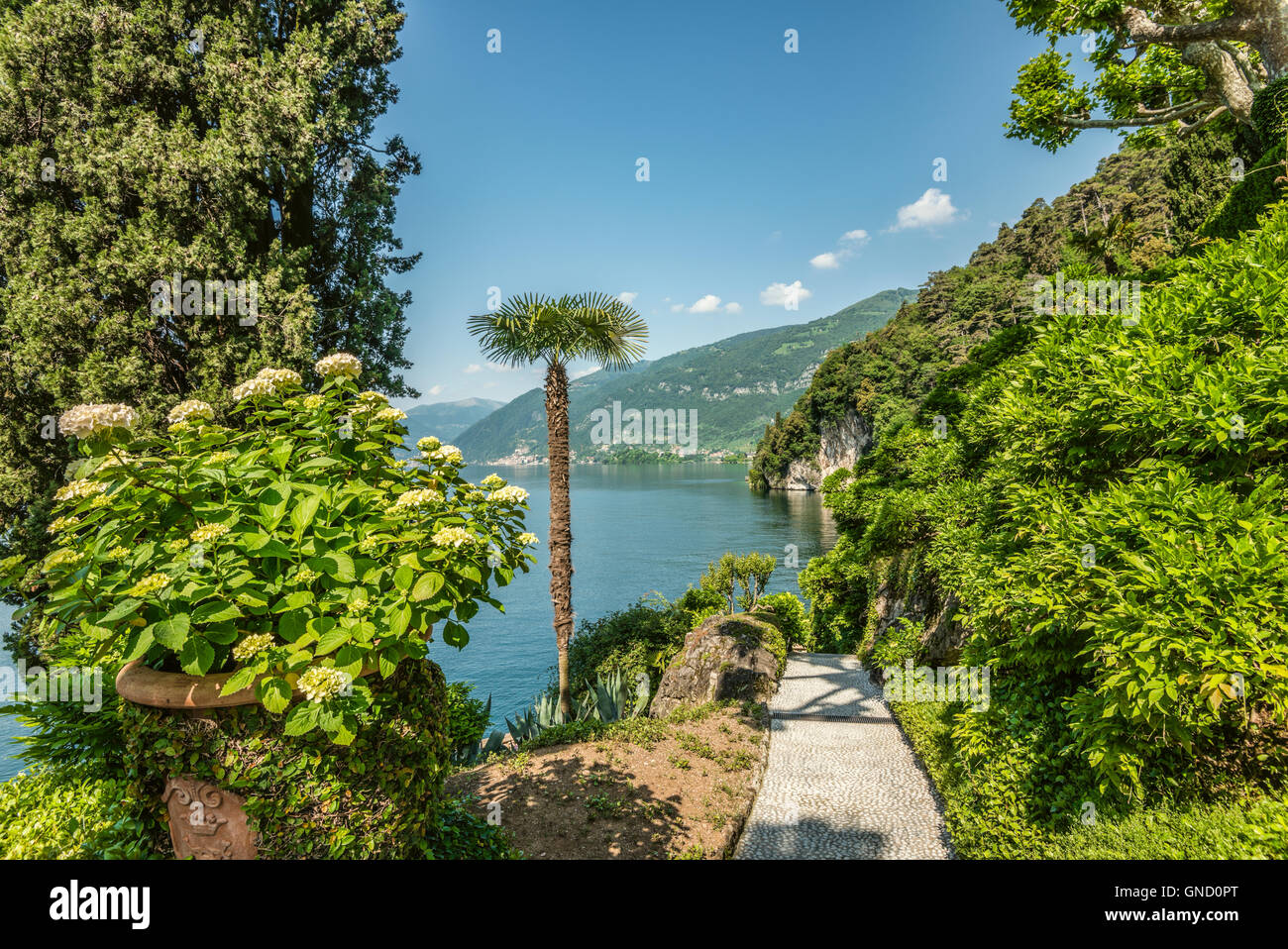 Garden of Villa Balbianello, Lenno at Lake Como, Lombardy, Italy Stock