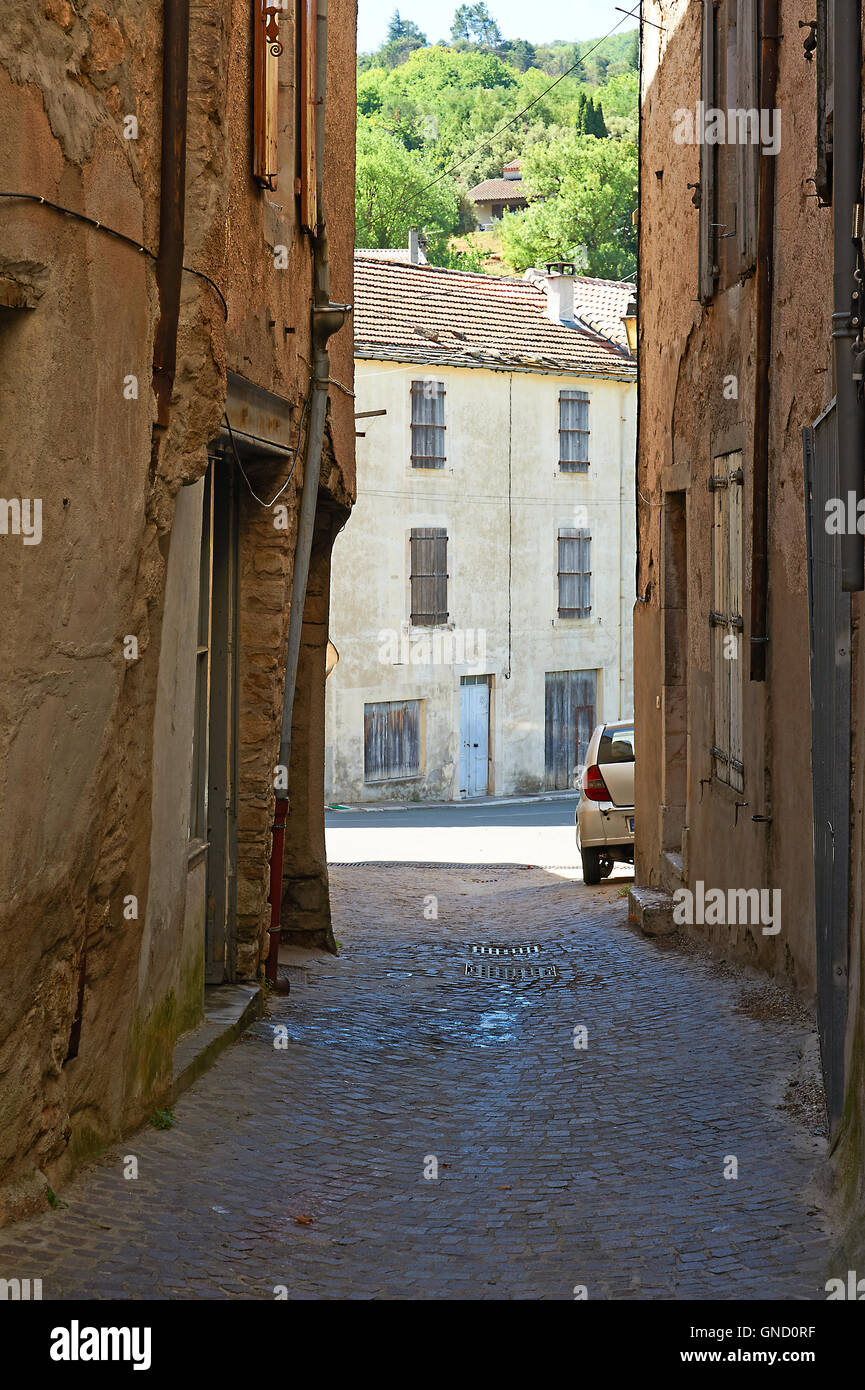 Streetscene in the French village of Olargues in the Herault department. Stock Photo
