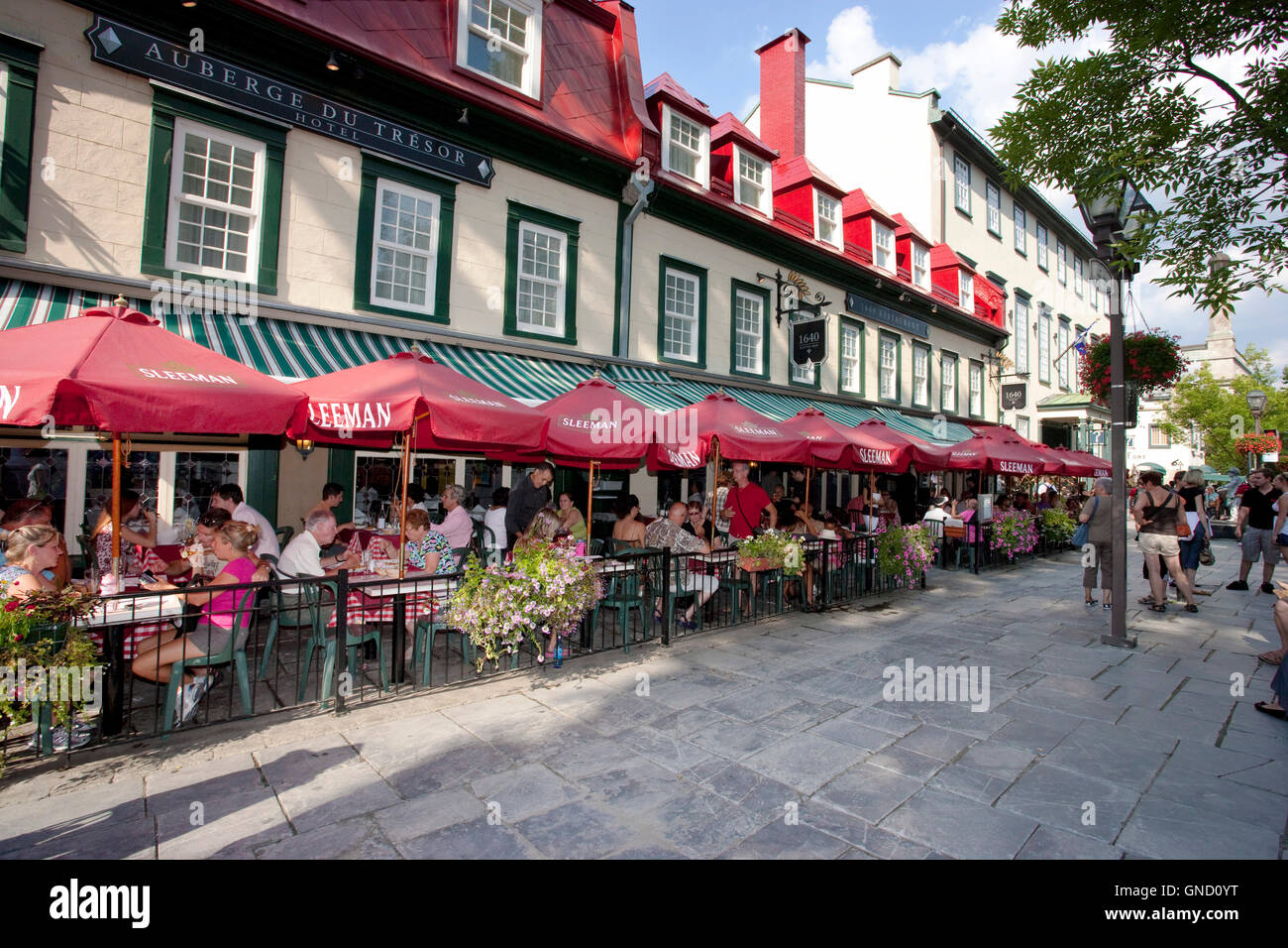 North America, Canada, Quebec, Quebec City, Rue Sainte Anne,  sidewalk cafe Stock Photo