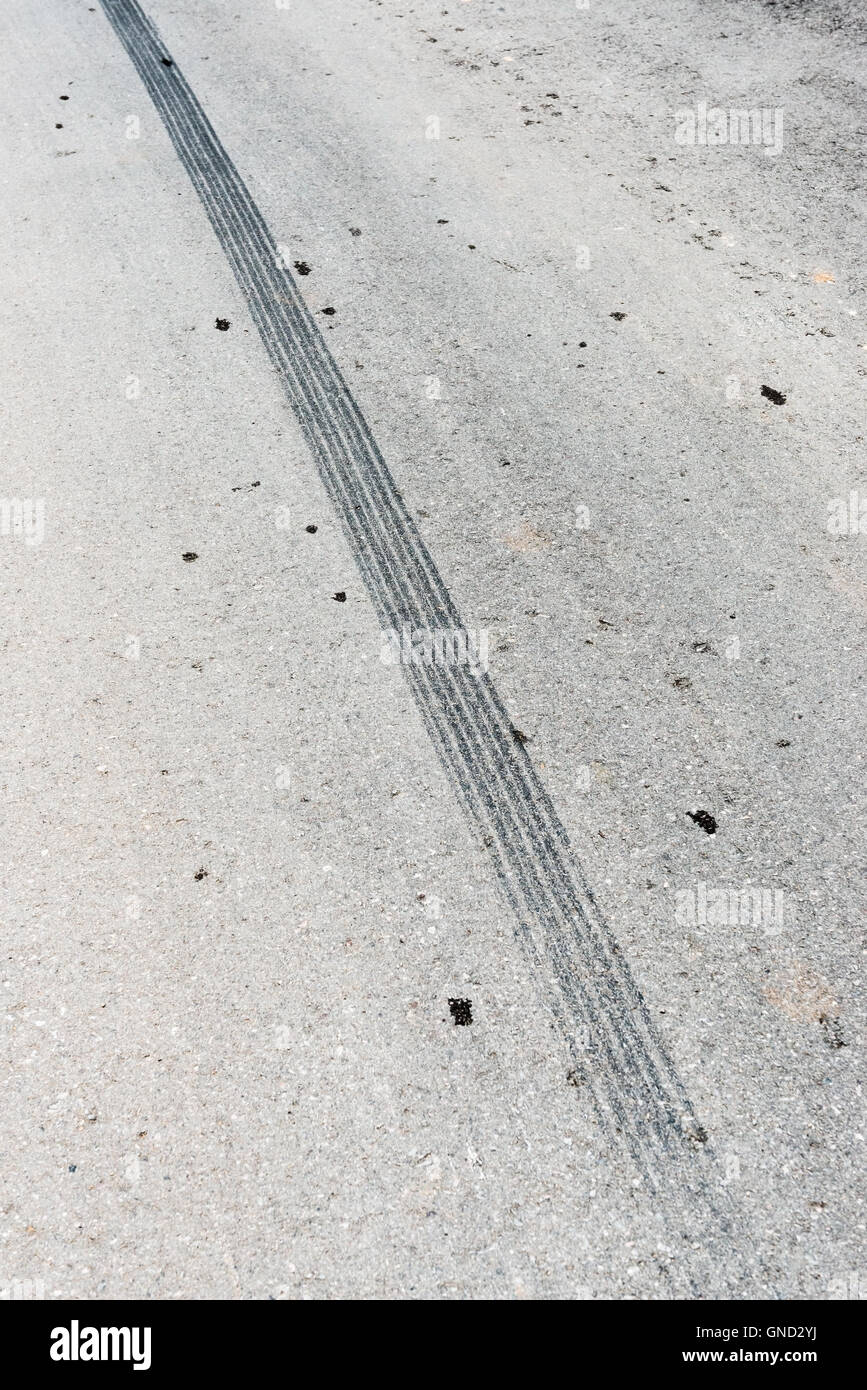 Brake marks on the road. Stock Photo