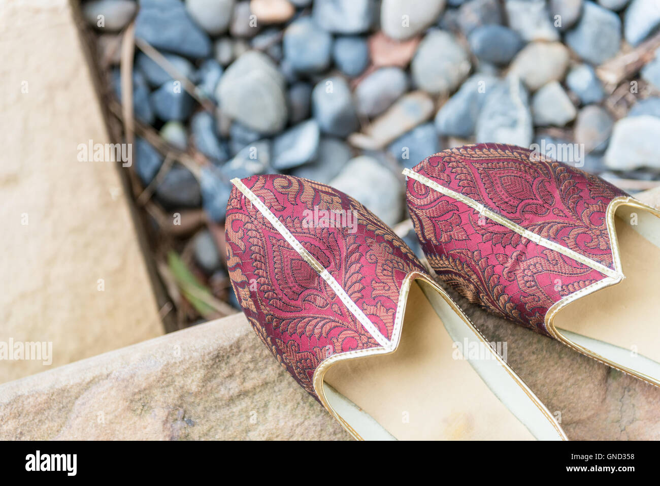 Traditional Indian shoes. Stock Photo