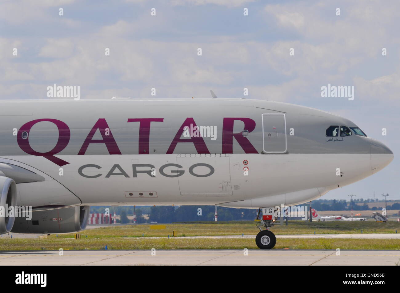 Qatar cargo aircraft in Prague, airport, airplane, transport Stock Photo