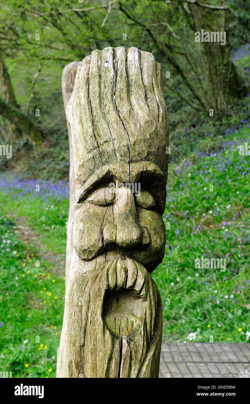 Wood carving of a Green man in woodland Stock Photo - Alamy