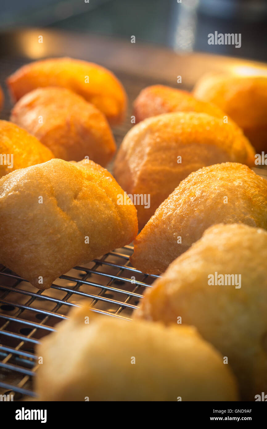 Tray of fresh hot deep fried zeppole donuts Stock Photo Alamy