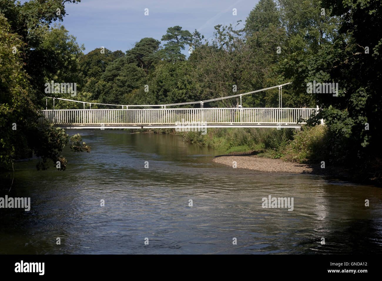 Footbridge over River Ogmore at Merthyr Mawr Stock Photo