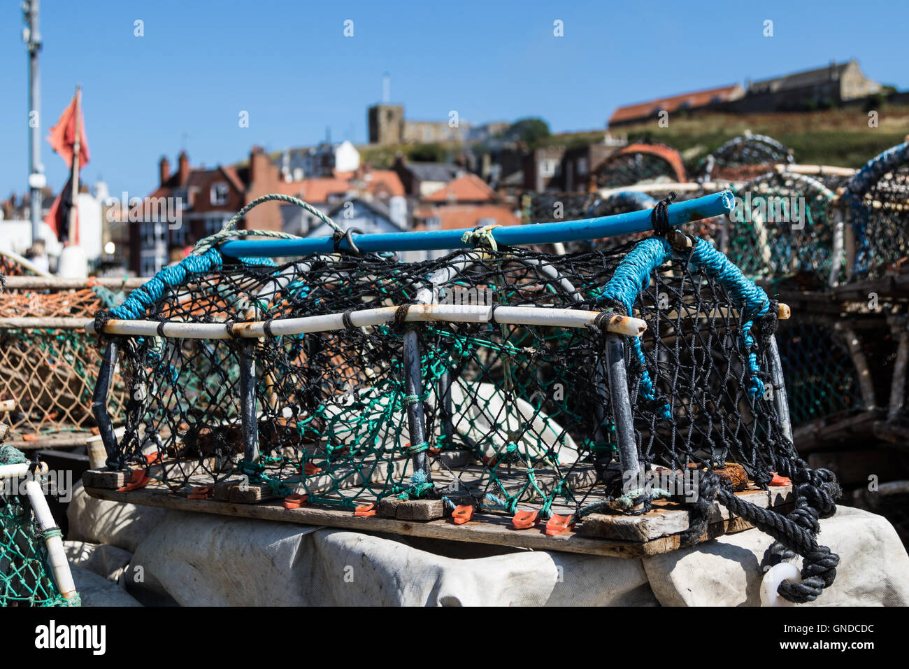 Crab Net in Whitby Harbour Stock Photo