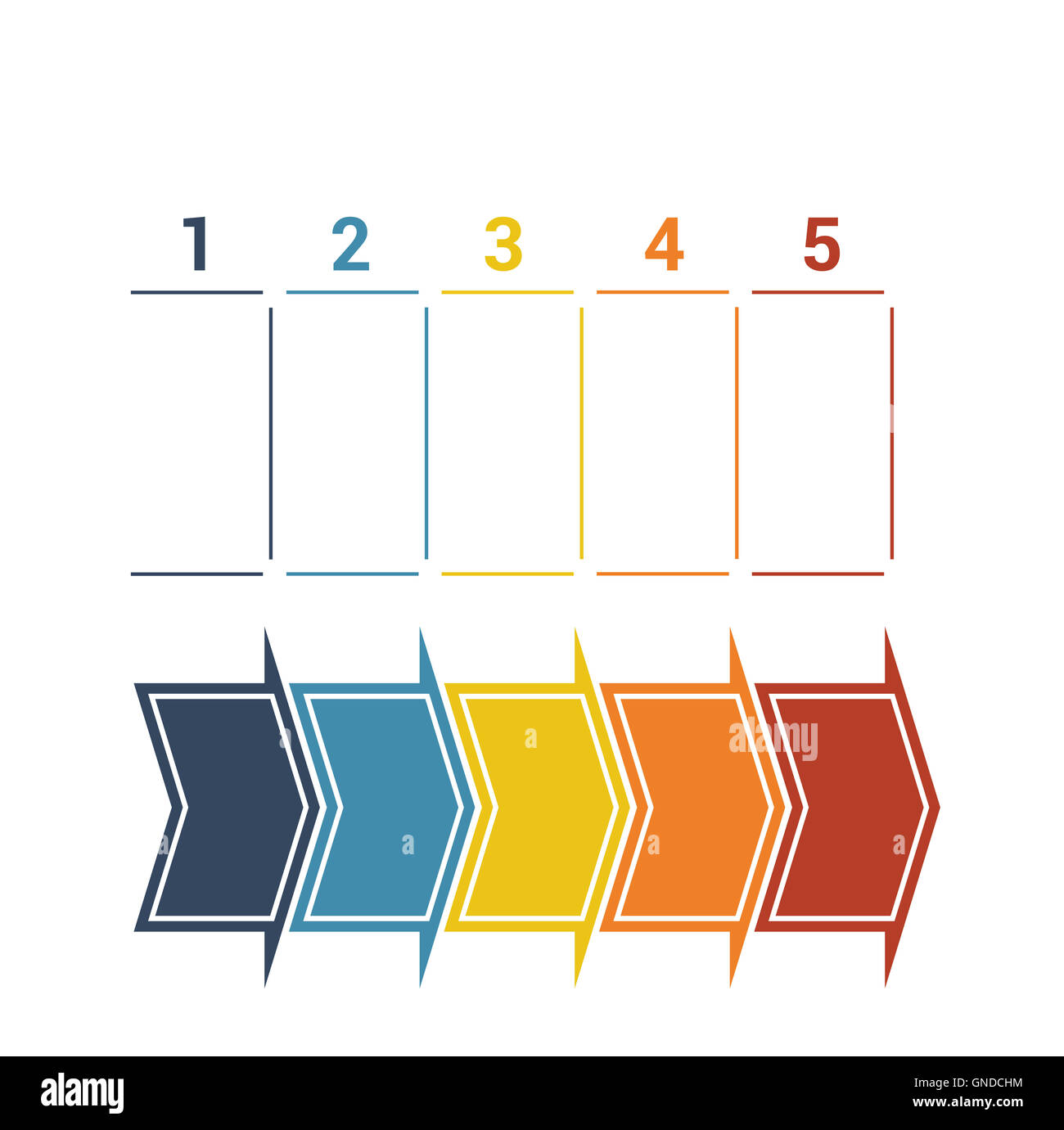 Timeline with colored horizontal arrows numbered for five position on ...